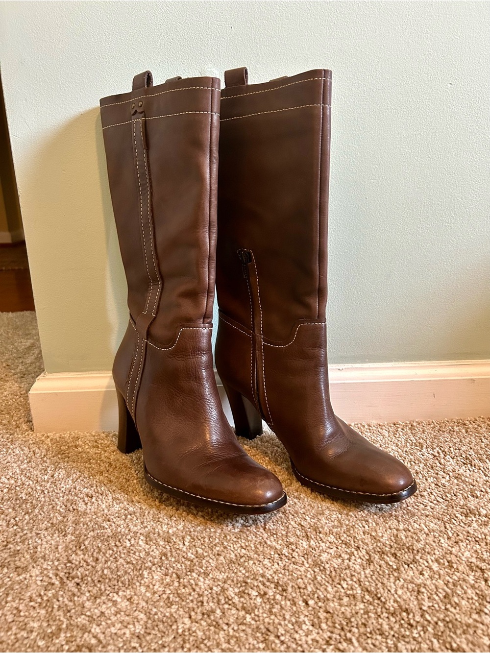 Anne Klein Classic Women's Brown Leather Knee-High Boots